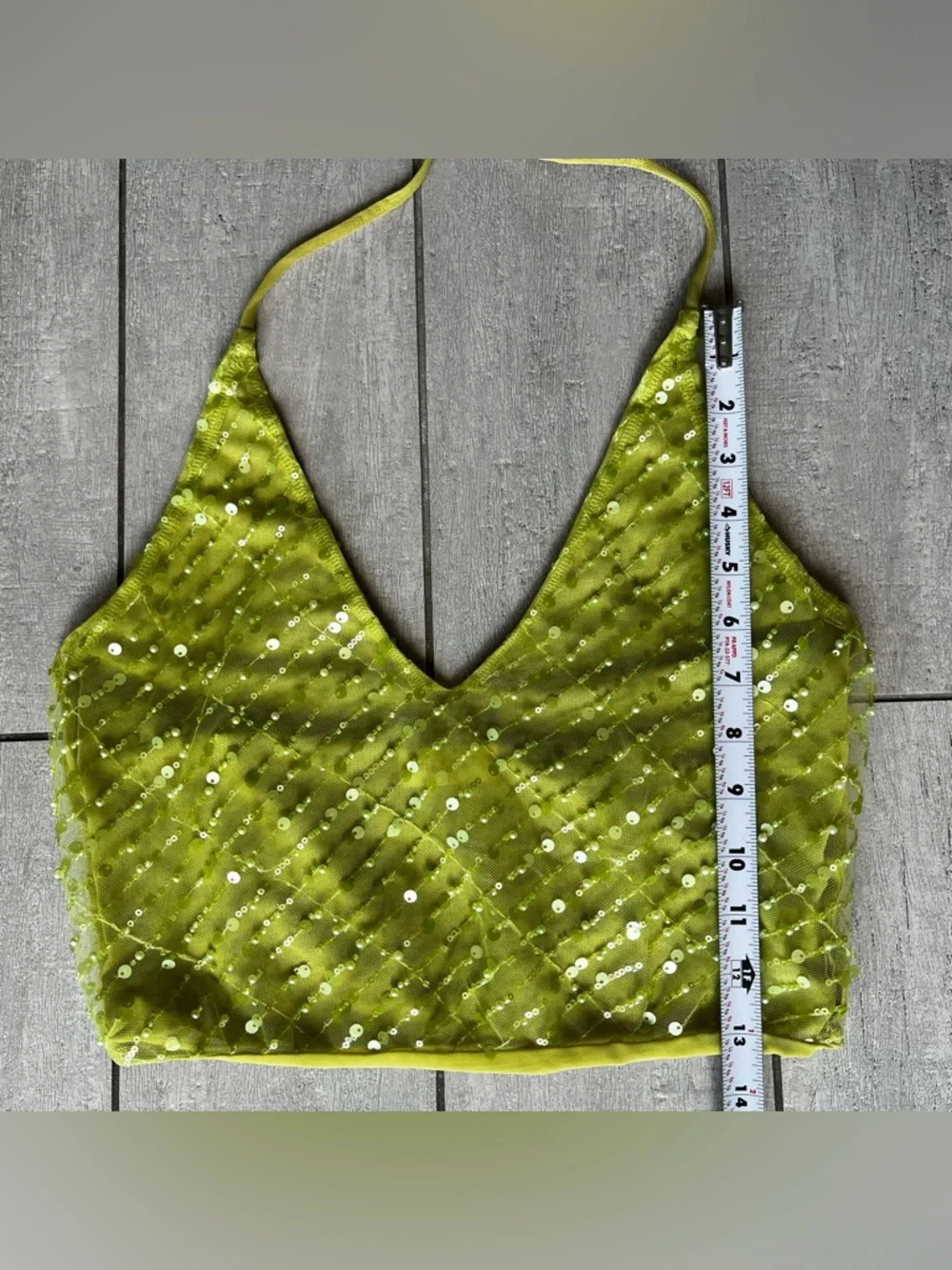 Meshki Lime Green Sequin Midi Dress Size S/M Halter Neck & Skirt Set - Picture 10 of 16